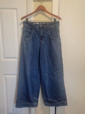 A.LAB Mega Rave 26 Inch Wide Leg Blue Jeans Size 30 Embroidered Cartoon Raver